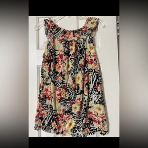 Inspire Size Large Floral Black Red Yellow Tropical Zebra Theme Sleeveless Top